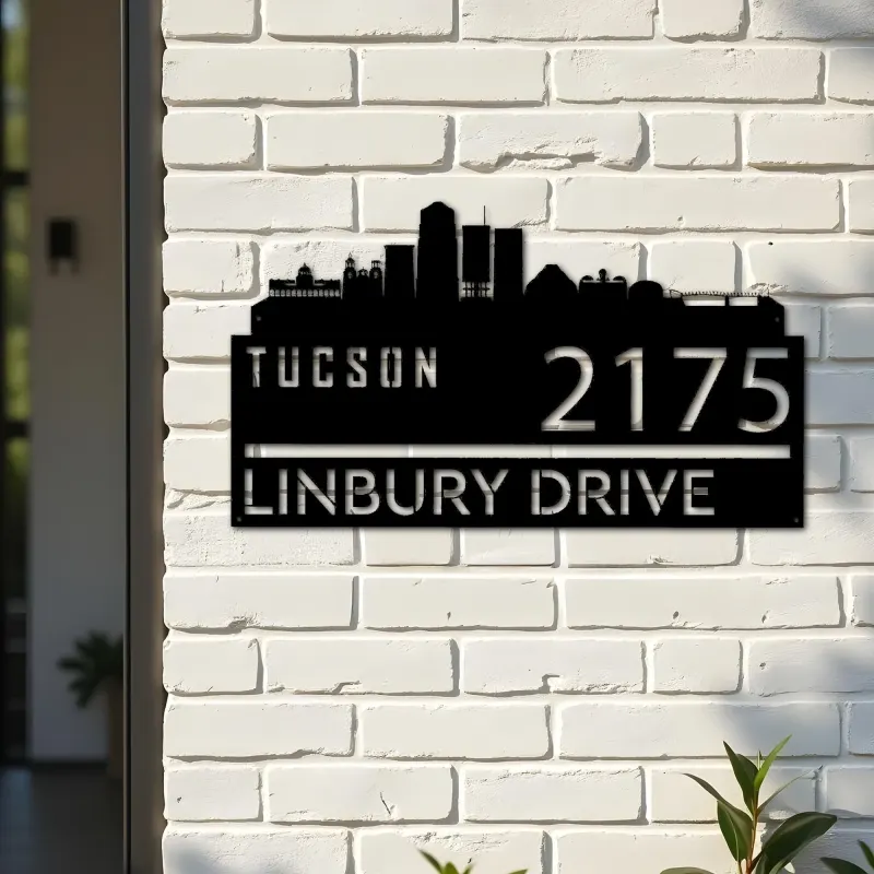 Custom Metal Tucson city skyline Metal Address Sign Hanging Address Plaque house number Yard Outdoor Sign