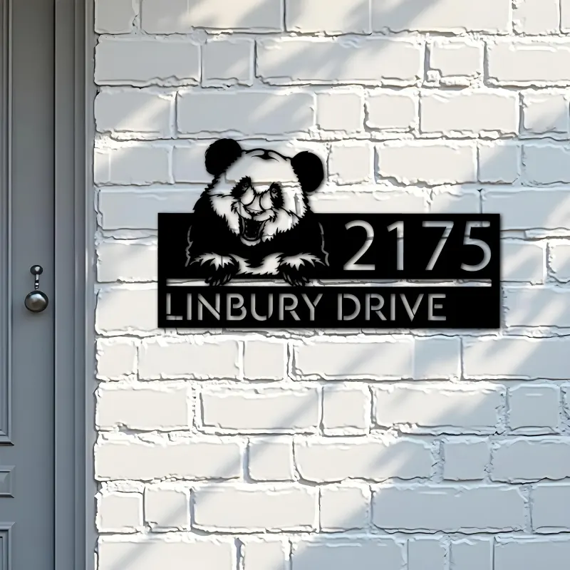 Custom Metal Peeking Panda Wild animal wildlife Metal Address Sign, House number, Outdoor Number Signage, Yard Sign Address Plate