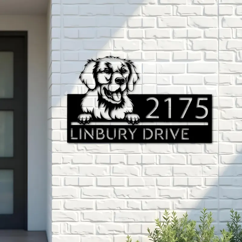 Custom Metal Kuvazs dog Puppy Metal Address Sign House number Hanging Address Plaque Yard Sign Outdoor decor