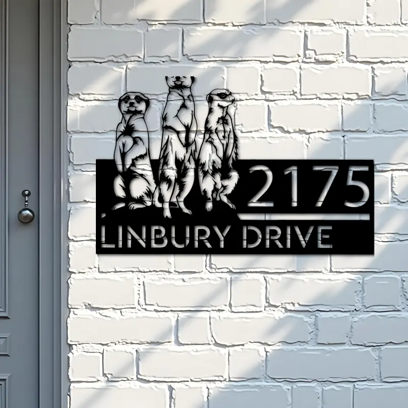 Custom Metal Meercat Safari Wild Life Metal Address Sign, House number, Outdoor Number Signage, Yard Sign Address Plate