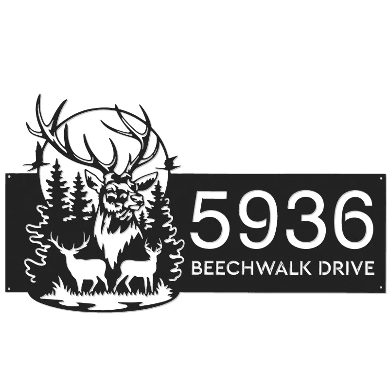 Custom Metal Deer buck forest scene Metal Address Sign, House number, Outdoor Number Signage, Yard Sign Address Plate