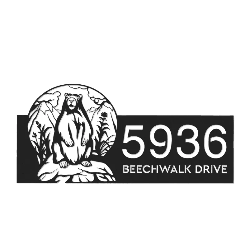 Custom Metal Badger Wild animal wildlife Metal Address Sign, House number, Outdoor Number Signage, Yard Sign Address Plate