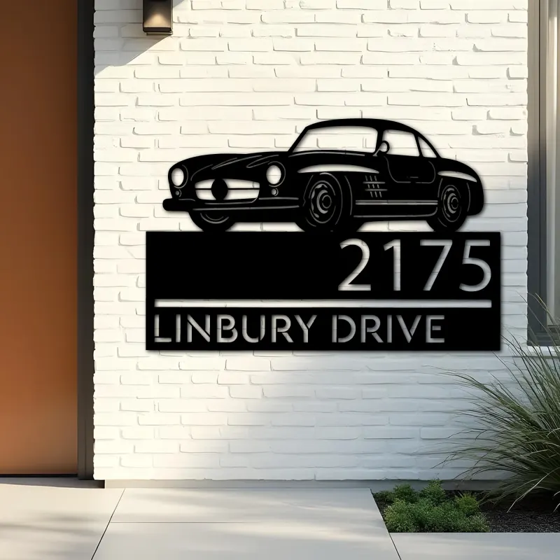 Custom Metal Classic car Metal Address Sign Custom House number Hanging Address Plaque Yard Sign Outdoor