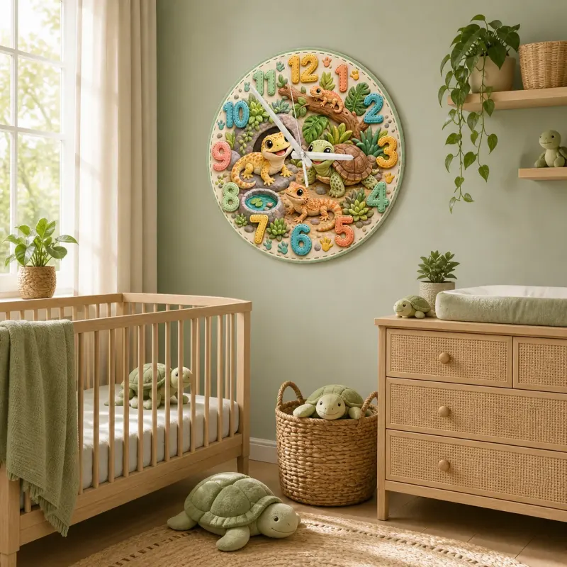 Cute Reptile and Turtle Kids Room Wall Clock