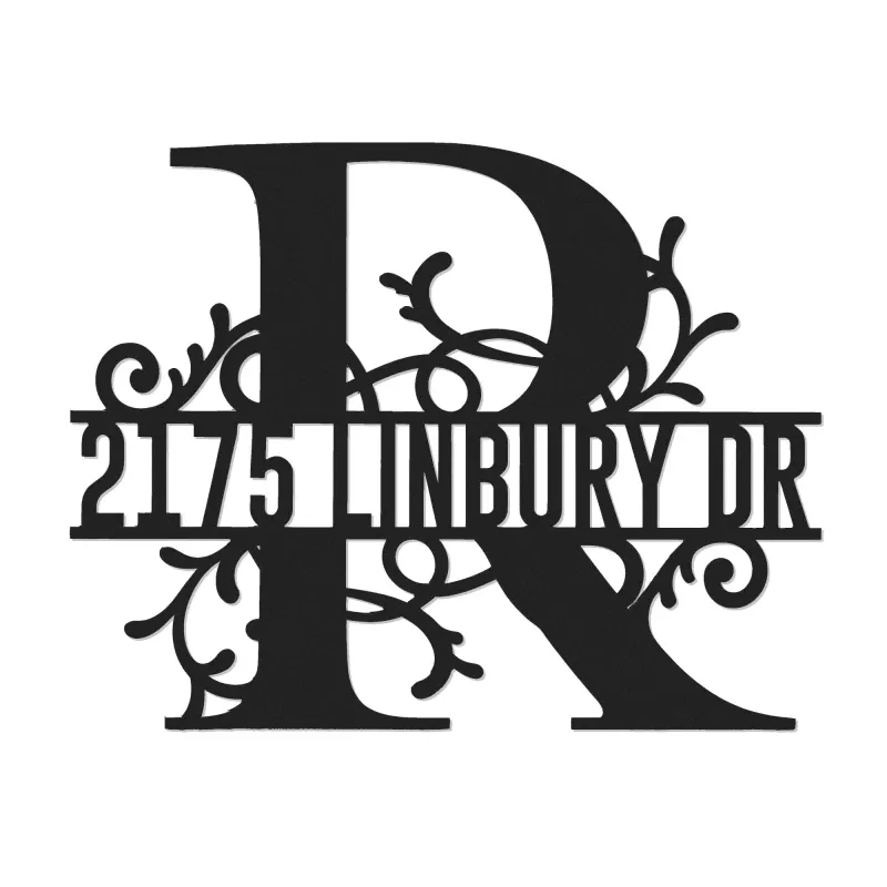 Custom Metal Floral Monogram Split Letter R Metal Address Sign House number Hanging Address Plaque Yard Sign Outdoor decor