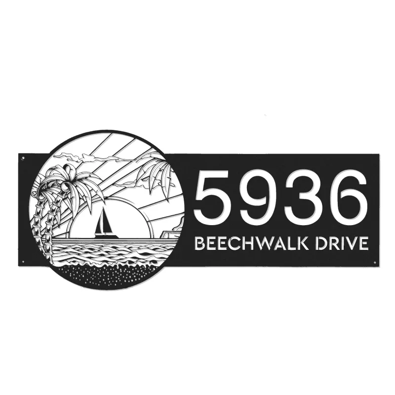 Custom Metal Island sea scene coconut tree Metal Address Sign, House number, Outdoor Number Signage, Yard Sign Address Plate