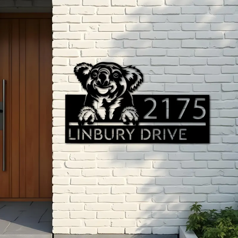 Custom Metal Peeking Koala Wild animal wildlife Metal Address Sign, House number, Outdoor Number Signage, Yard Sign Address Plate