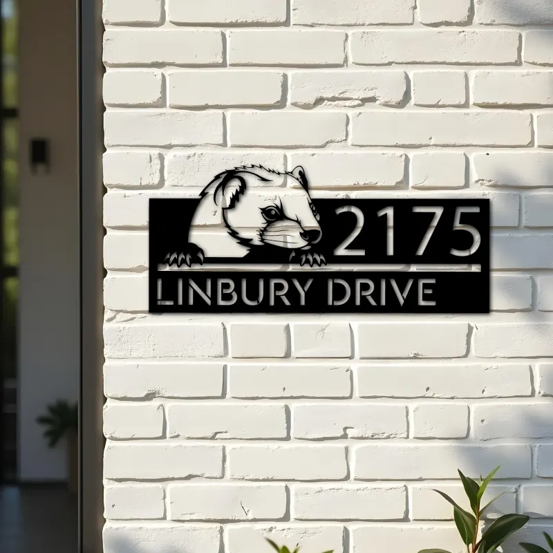Custom Metal Peeking Marten Wild animal wildlife Metal Address Sign, House number, Outdoor Number Signage, Yard Sign Address Plate