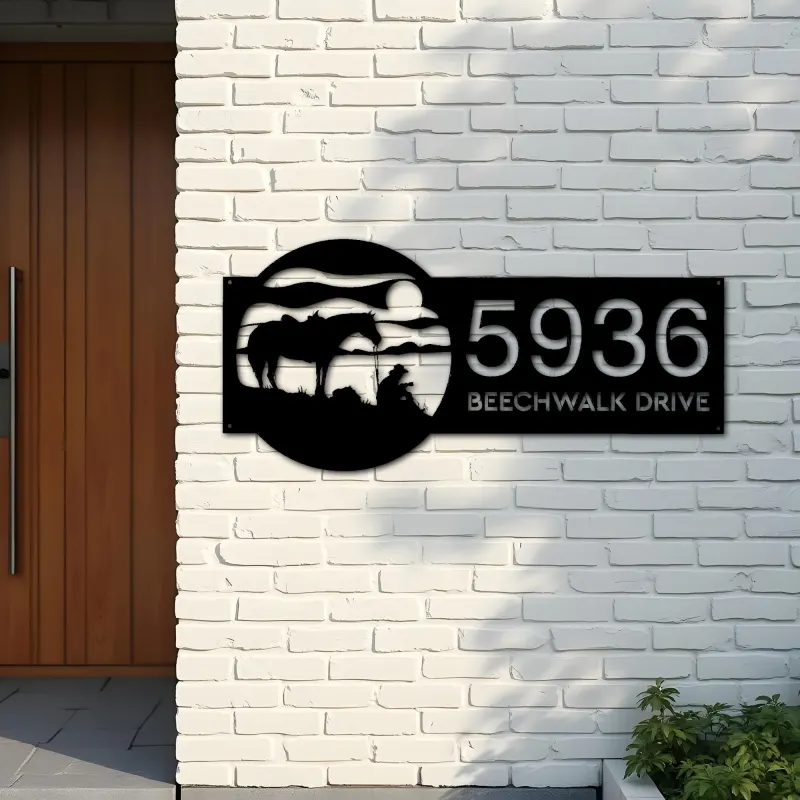 Custom Metal Western Cowboy Metal Address Sign, House number, Outdoor Number Signage, Yard Sign Address Plate