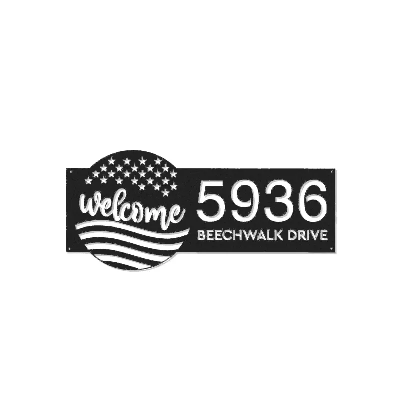 Custom Metal Welcome US flag 4th of July Metal Address Sign House number Hanging Address Plaque Yard Sign Outdoor decor