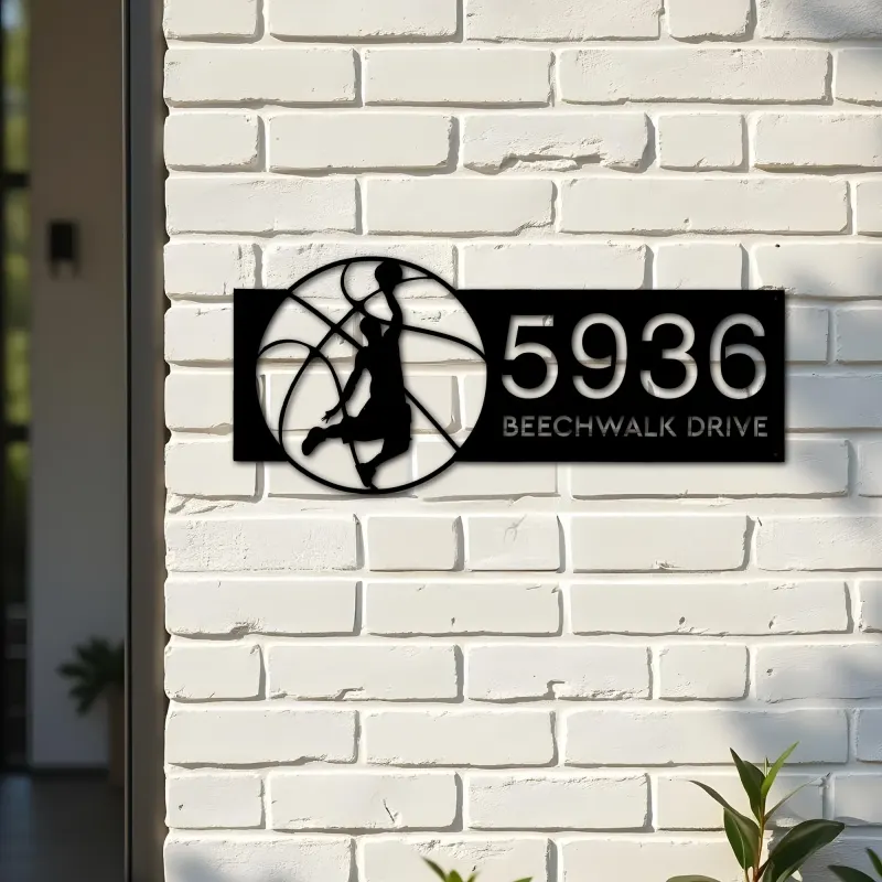 Custom Metal Basketball player Metal Address Sign, House number, Outdoor Number Signage, Yard Sign Address Plate
