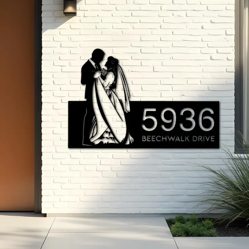 Custom Metal Couple Dancing bride and groom Metal Address Sign, House number, Outdoor Number Signage, Yard Sign Address Plate