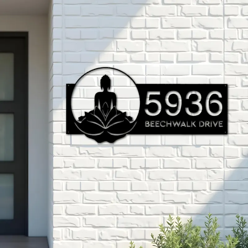Custom Metal Zen Lotus Buddha Metal Address Sign, House number, Outdoor Number Signage, Yard Sign Address Plate