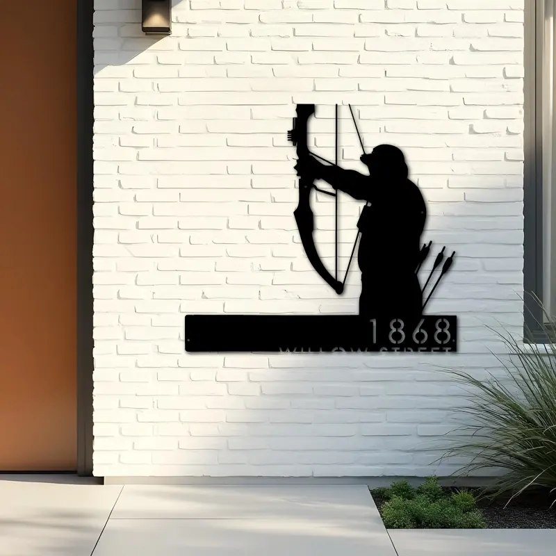 Custom Metal Bow hunting Bowhunter Archer Metal Address Sign Custom Hanging Address Plaque Yard Sign Outdoor Sign