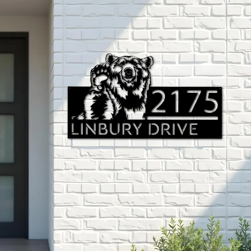 Custom Metal Grizzly Bear Metal Address Sign, House number, Outdoor Number Signage, Yard Sign Address Plate001