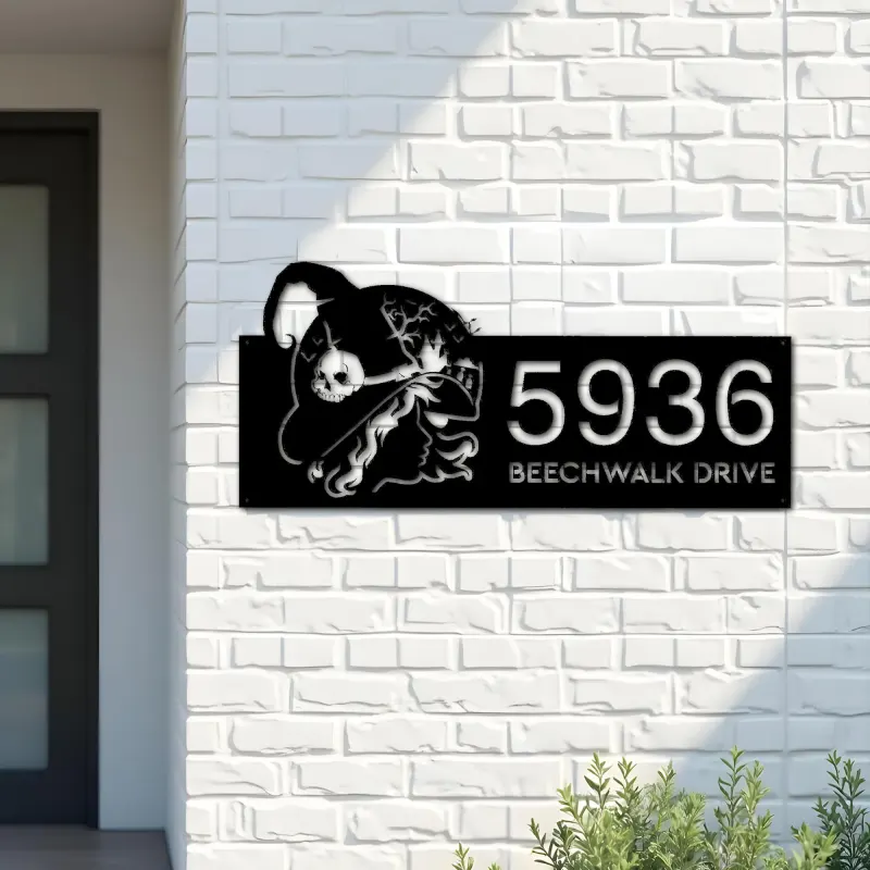 Custom Metal Witch haunted house halloween Metal Address Sign House number Hanging Address Plaque Yard Outdoor Sign