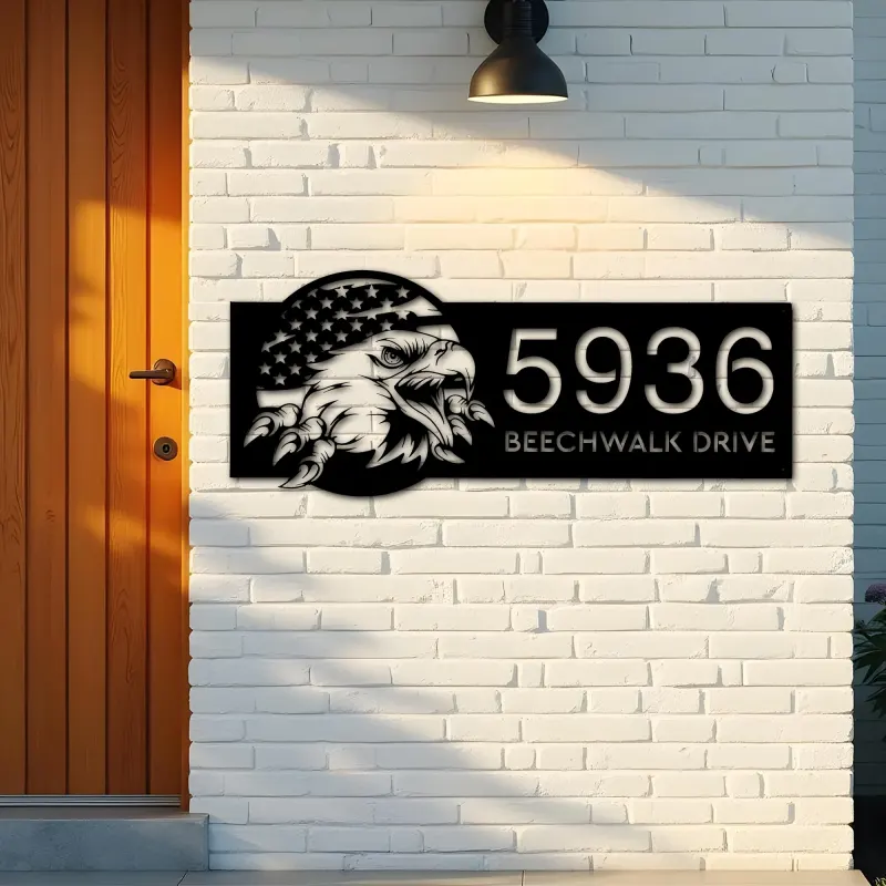 Custom Metal American Eagle US flag Patriotic Metal Address Sign House number Hanging Address Plaque Yard Sign Outdoor
