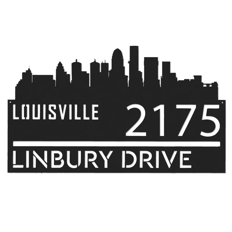 Custom Metal Louisville city skyline Metal Address Sign Hanging Address Plaque house number Yard Outdoor Sign