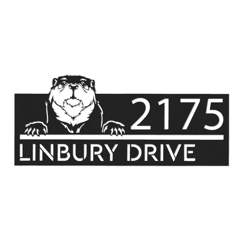 Custom Metal Peeking Otter Wild animal wildlife Metal Address Sign, House number, Outdoor Number Signage, Yard Sign Address Plate