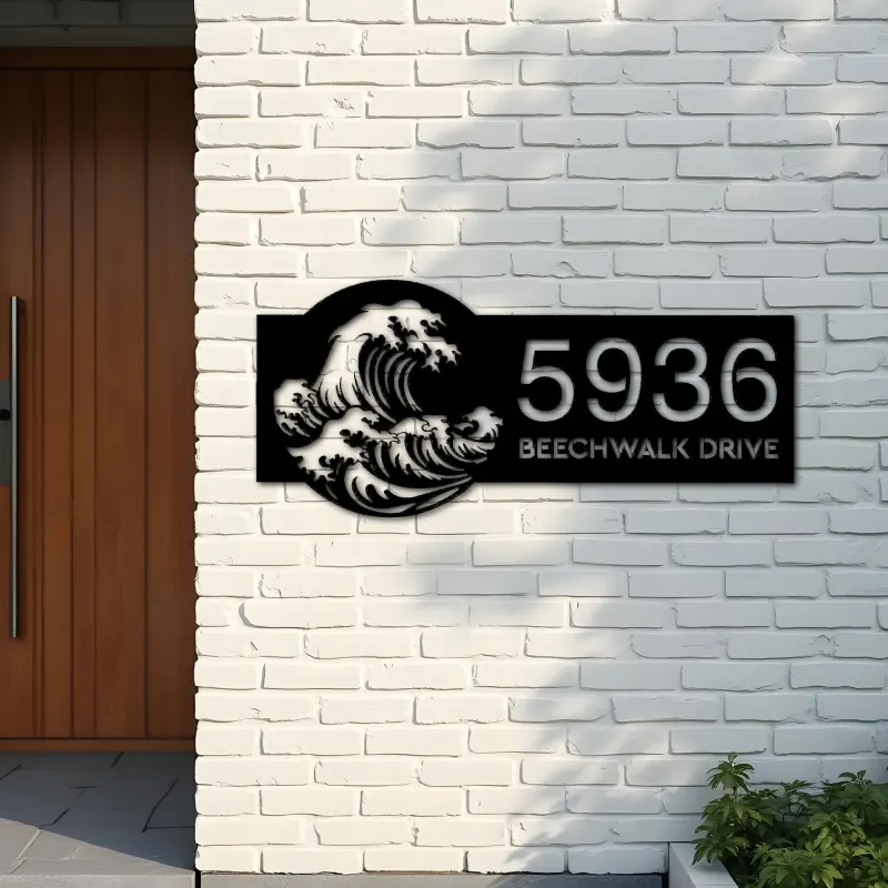 Custom Metal Wave Metal Address Sign, House number, Outdoor Number Signage, Yard Sign Address Plate