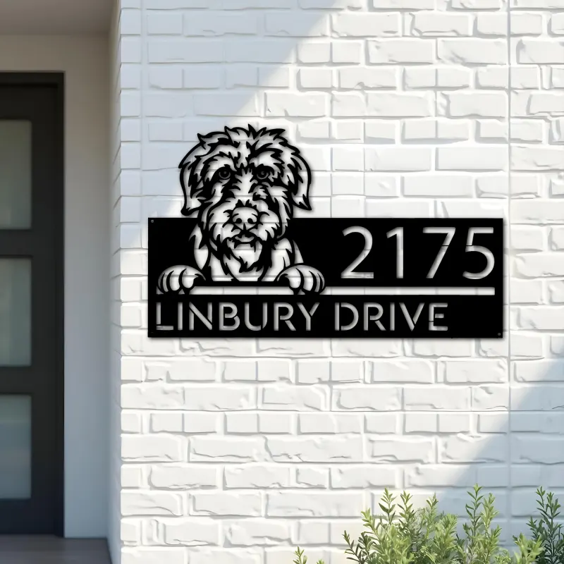Custom Metal Irish Wolfhound dog Cute puppy Metal Address Sign House number Hanging Address Plaque Yard Sign Outdoor decor