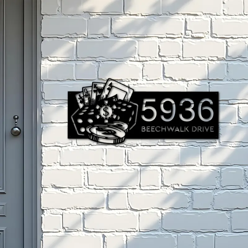 Custom Metal Casino poker Metal Address Sign Custom House number Hanging Address Plaque Yard Sign Outdoor