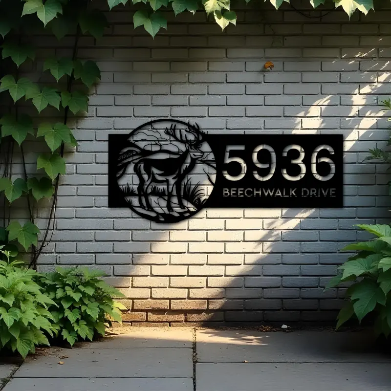 Custom Metal Deer Male Wild animal wildlife Metal Address Sign, House number, Outdoor Number Signage, Yard Sign Address Plate