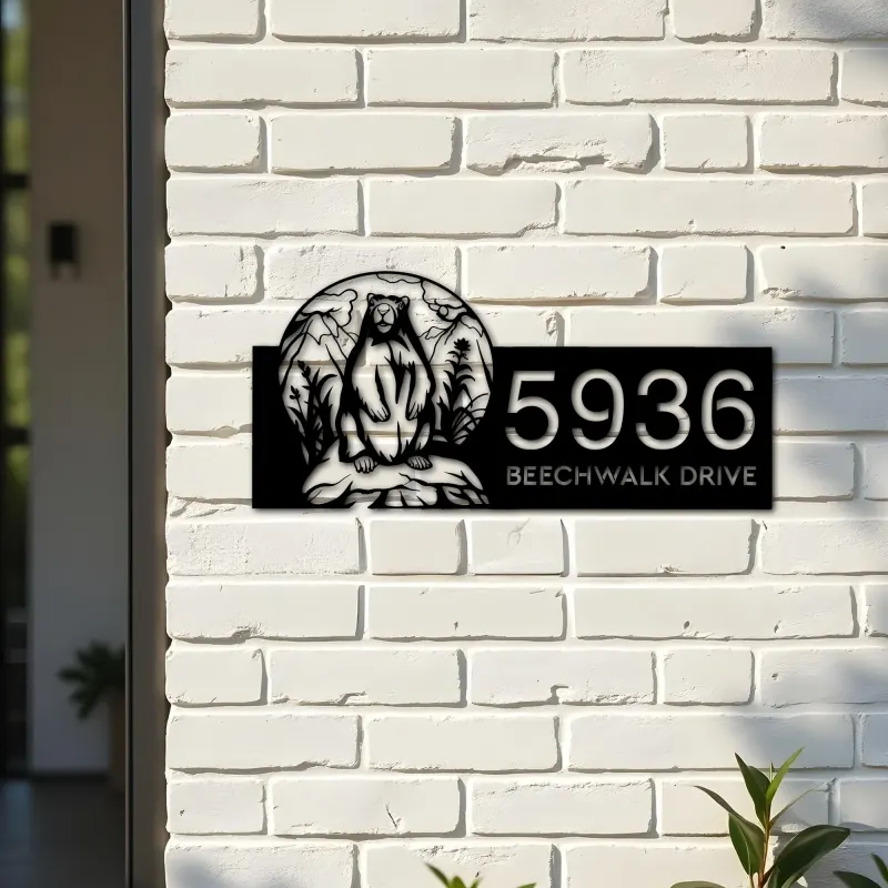 Custom Metal Badger Wild animal wildlife Metal Address Sign, House number, Outdoor Number Signage, Yard Sign Address Plate