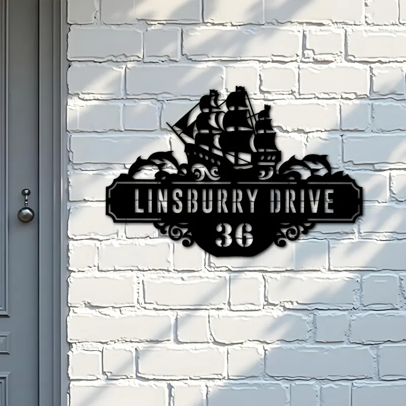 Custom Metal Ship Metal Address Sign Custom Hanging Address Plaque House number Yard Sign Outdoor Sign