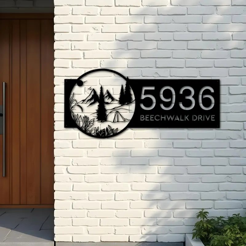 Custom Metal Camping outdoor campfire Metal Address Sign, House number, Outdoor Number Signage, Yard Sign Address Plate