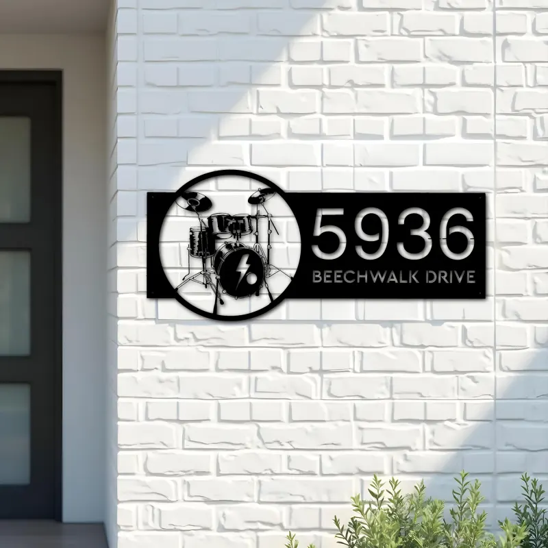 Custom Metal Drum set drummer musician Metal Address Sign, House number, Outdoor Number Signage, Yard Sign Address Plate