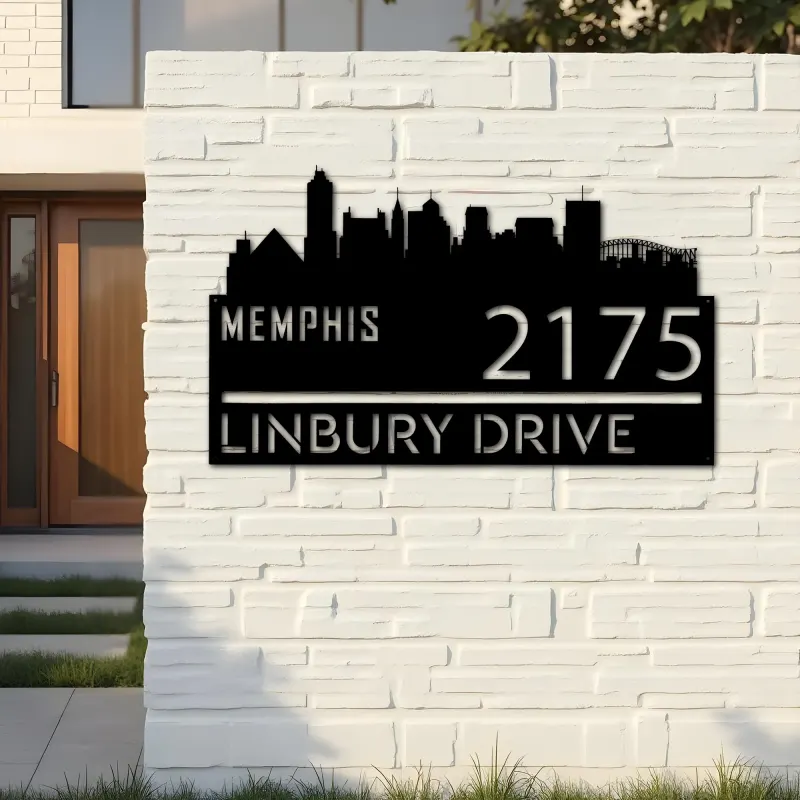 Custom Metal Memphis city skyline Metal Address Sign Hanging Address Plaque house number Yard Outdoor Sign