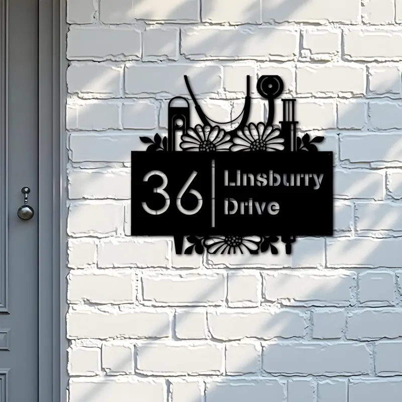 Custom Metal Nurse Medical tools Metal Address Sign, House number, Outdoor Number Signage, Yard Sign Address Plate