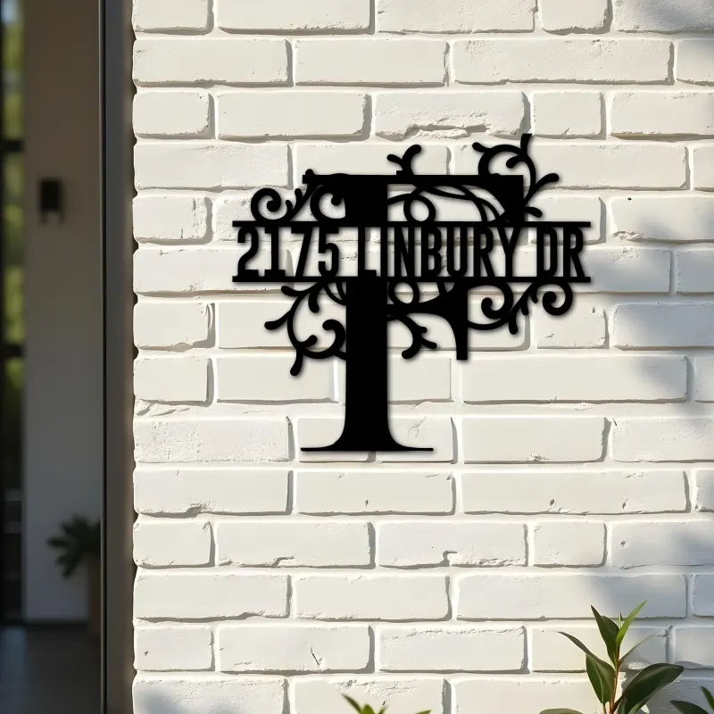 Custom Metal Floral Monogram Split Letter F Metal Address Sign House number Hanging Address Plaque Yard Sign Outdoor decor