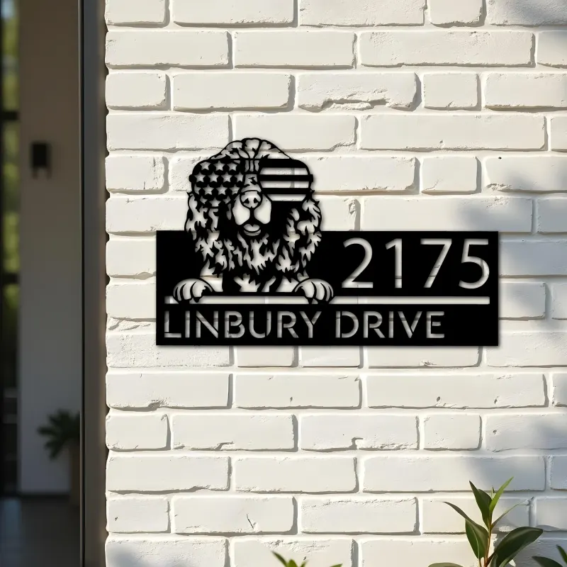Custom Metal English Springer Spaniel dog US Metal Address Sign House number Hanging Address Plaque Yard Sign Outdoor decor