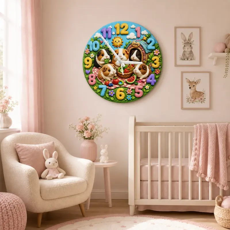 Guinea Pig Picnic Kids Room Wall Clock