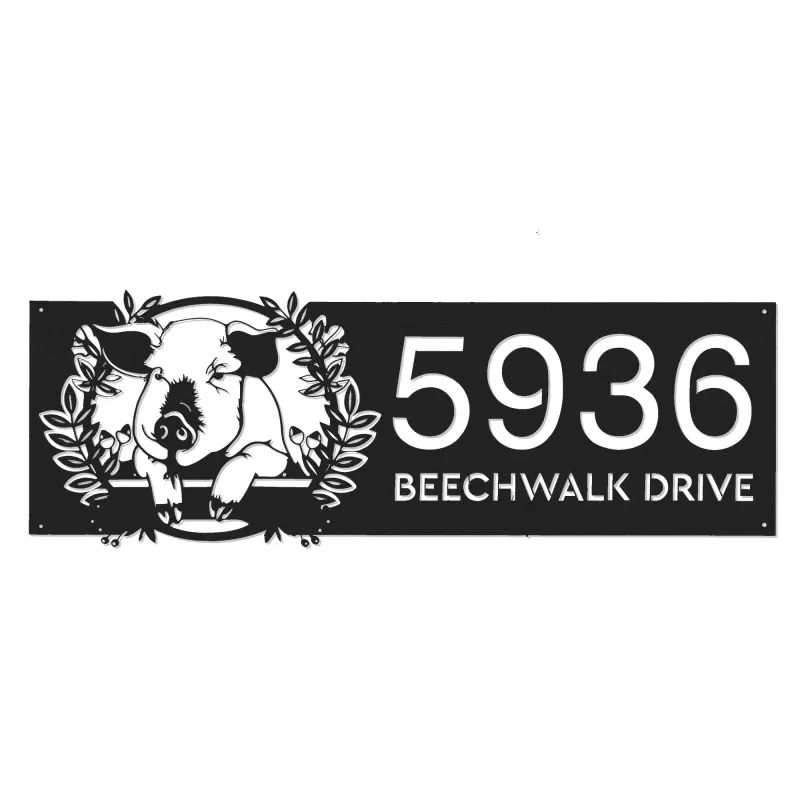 Custom Metal Peeking pig farm animal farmhouse ranch Metal Address Sign, House number, Outdoor Number Signage, Yard Sign Address Plate
