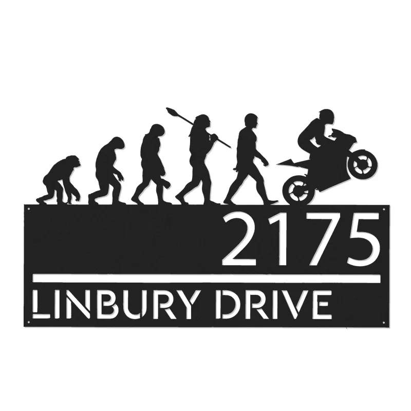 Custom Metal Motocycle evolution biker Metal Address Sign, House number, Outdoor Number Signage, Yard Sign Address Plate