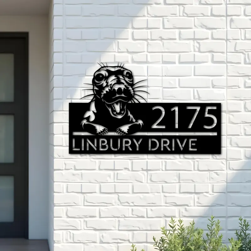 Custom Metal Peeking Seal Wild animal wildlife Metal Address Sign, House number, Outdoor Number Signage, Yard Sign Address Plate