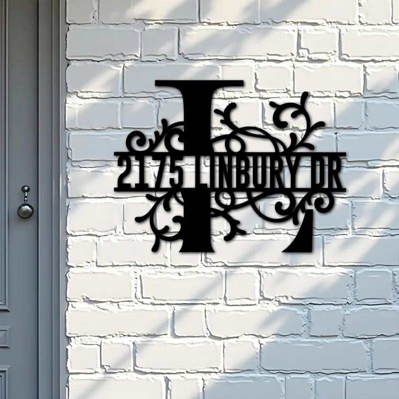 Custom Metal Floral Monogram Split Letter L Metal Address Sign House number Hanging Address Plaque Yard Sign Outdoor decor