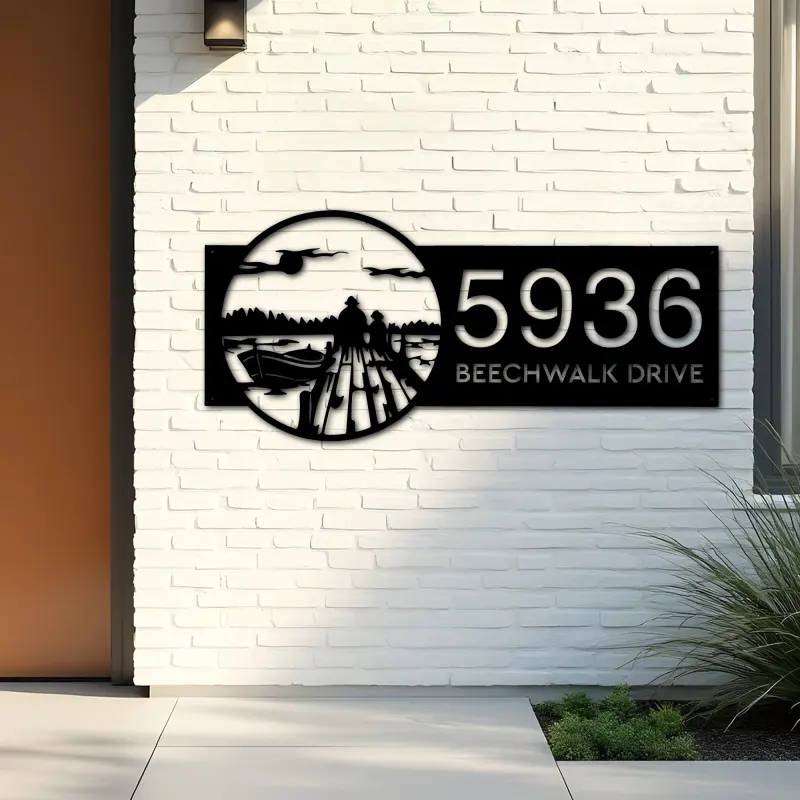 Custom Metal Dawn scene Metal Address Sign, House number, Outdoor Number Signage, Yard Sign Address Plate