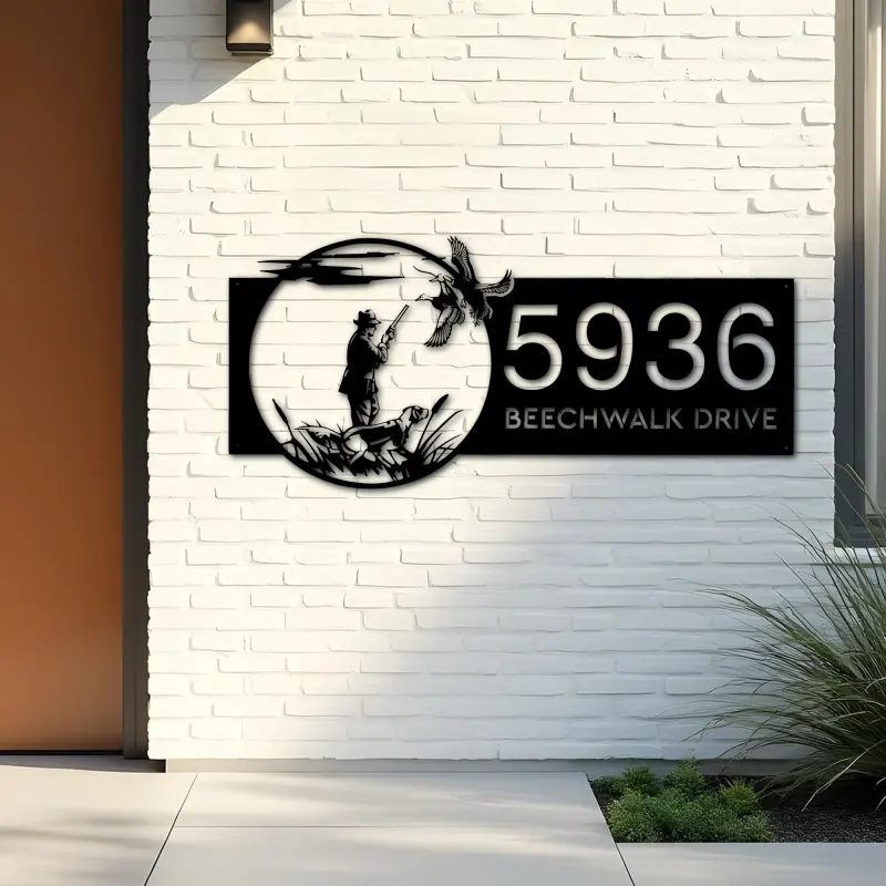 Custom Metal Duck Hunting Hunter Metal Address Sign, House number, Outdoor Number Signage, Yard Sign Address Plate