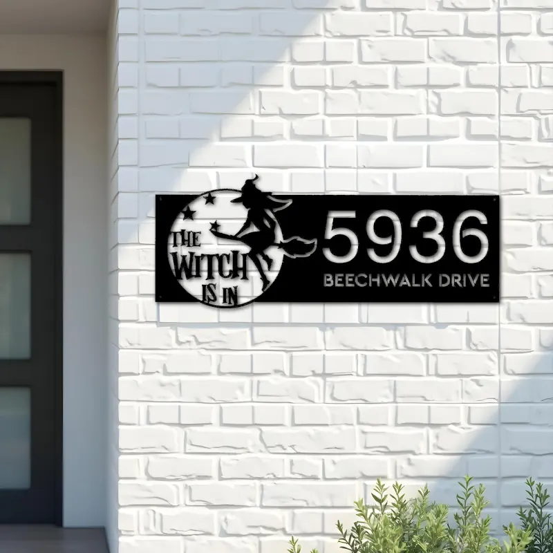 Custom Metal The witch is in halloween Metal Address Sign, House number, Outdoor Number Signage, Yard Sign Address Plate