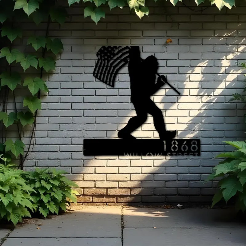 Custom Metal Bigfoot Sasquatch With US Flag Metal Address Sign Custom Hanging Address Plaque Yard Sign Outdoor Sign