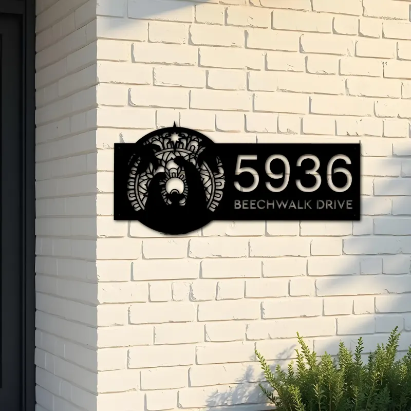 Custom Metal Mandala nativity scene Jesus Christ Metal Address Sign House number Hanging Address Plaque Yard Sign Outdoor