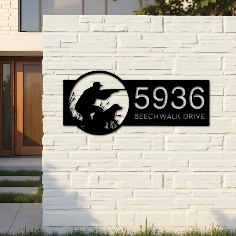 Custom Metal Duck hunting Hunter and dog Metal Address Sign Custom House number Hanging Address Plaque Yard Sign Outdoor
