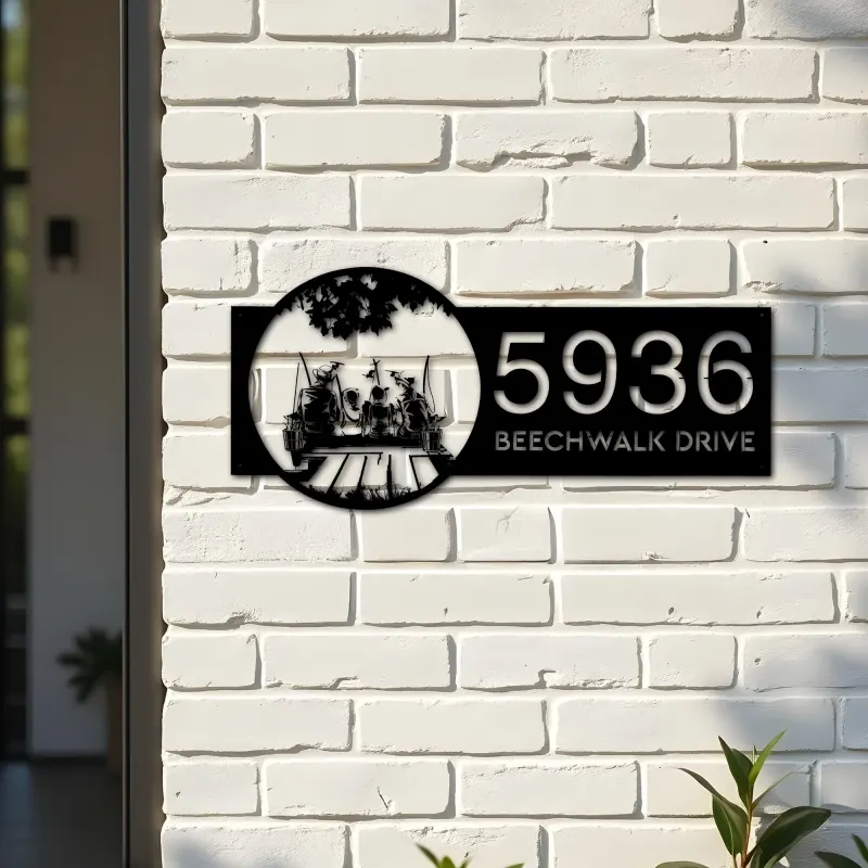 Custom Metal Dad Mom and Sons go fishing Metal Address Sign Custom House number Hanging Address Plaque Yard Sign Outdoor