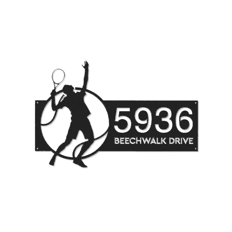 Custom Metal Tennis player Metal Address Sign, House number, Outdoor Number Signage, Yard Sign Address Plate