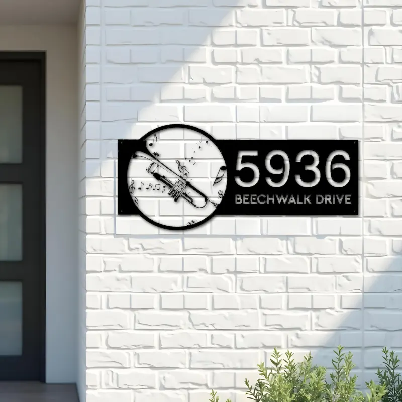 Custom Metal Trumpet musical instrument Metal Address Sign Custom House number Hanging Address Plaque Yard Sign Outdoor Sign