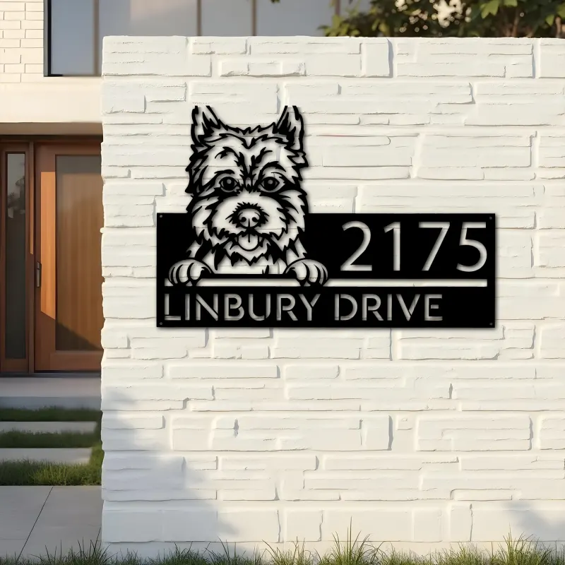 Custom Metal Cairn Terrier dog cute puppy Metal Address Sign House number Hanging Address Plaque Yard Sign Outdoor decor